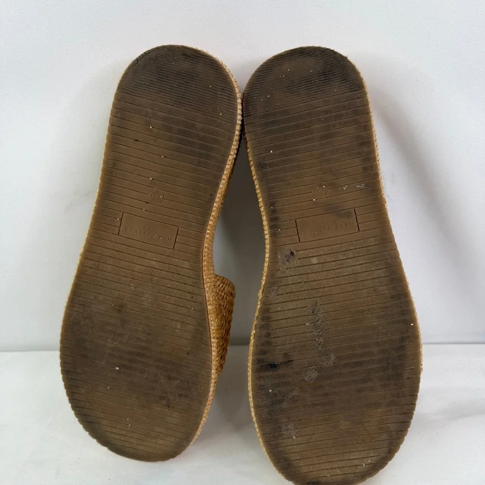 Marc Fisher LTD Daylin Woven Raffia Platform Slide Sandals Tan Womens 9.5 M